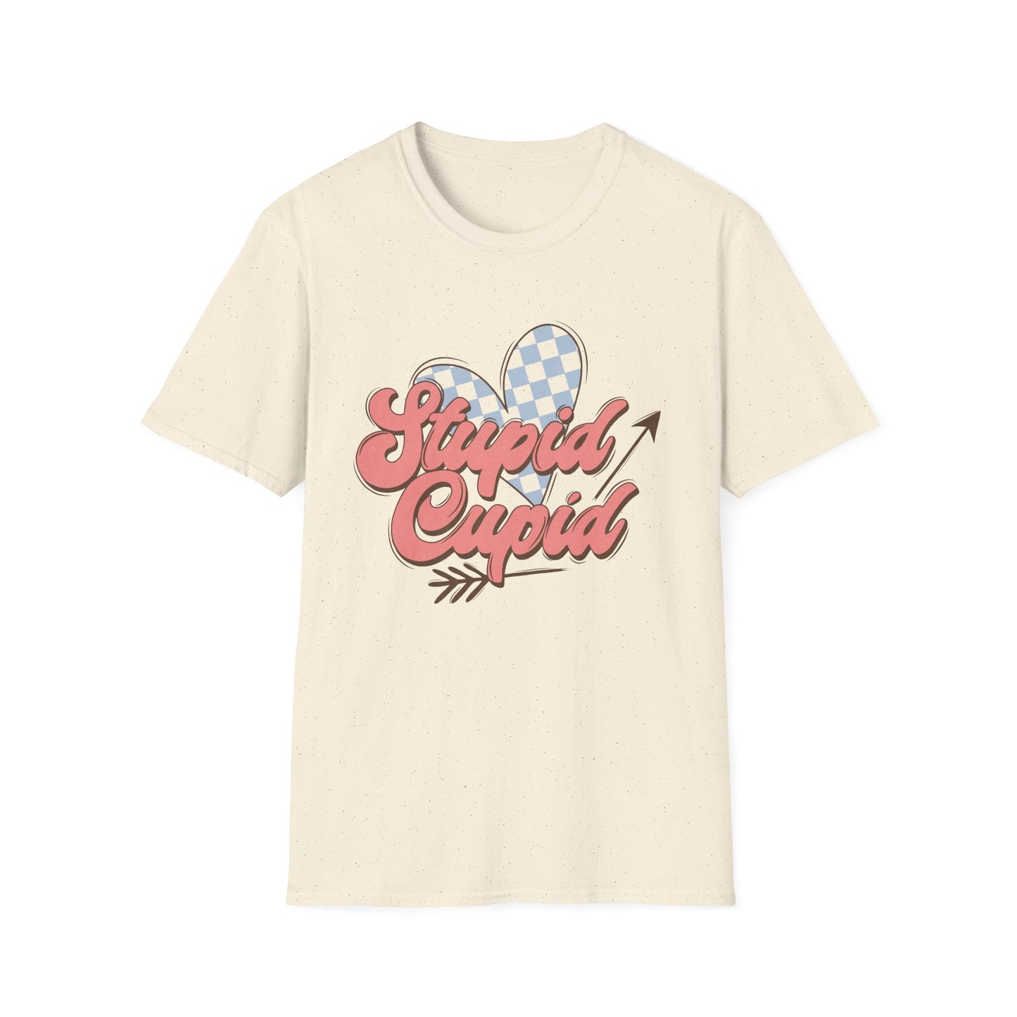 Stupid Cupid Retro T-Shirt | Sarcastic Anti-Valentine's Day Tee with Checkerboard Heart & Arrow | Funny Love Gift