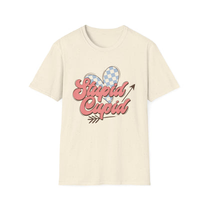 Stupid Cupid Retro T-Shirt | Sarcastic Anti-Valentine's Day Tee with Checkerboard Heart & Arrow | Funny Love Gift