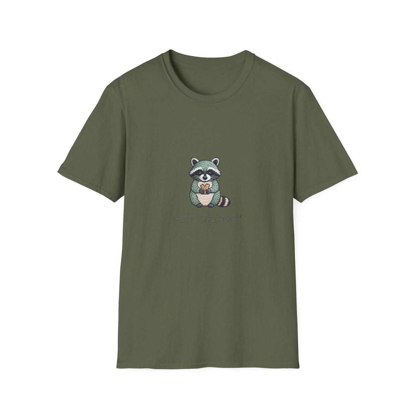 Irresistible Snack Dependent Raccoon T-Shirt - Hilarious Foodie Animal Tee for Ultimate Comfort & Style