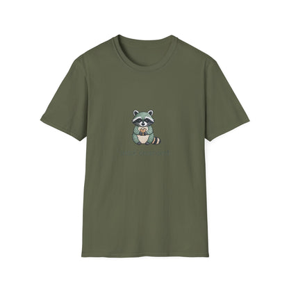 Irresistible Snack Dependent Raccoon T-Shirt - Hilarious Foodie Animal Tee for Ultimate Comfort & Style