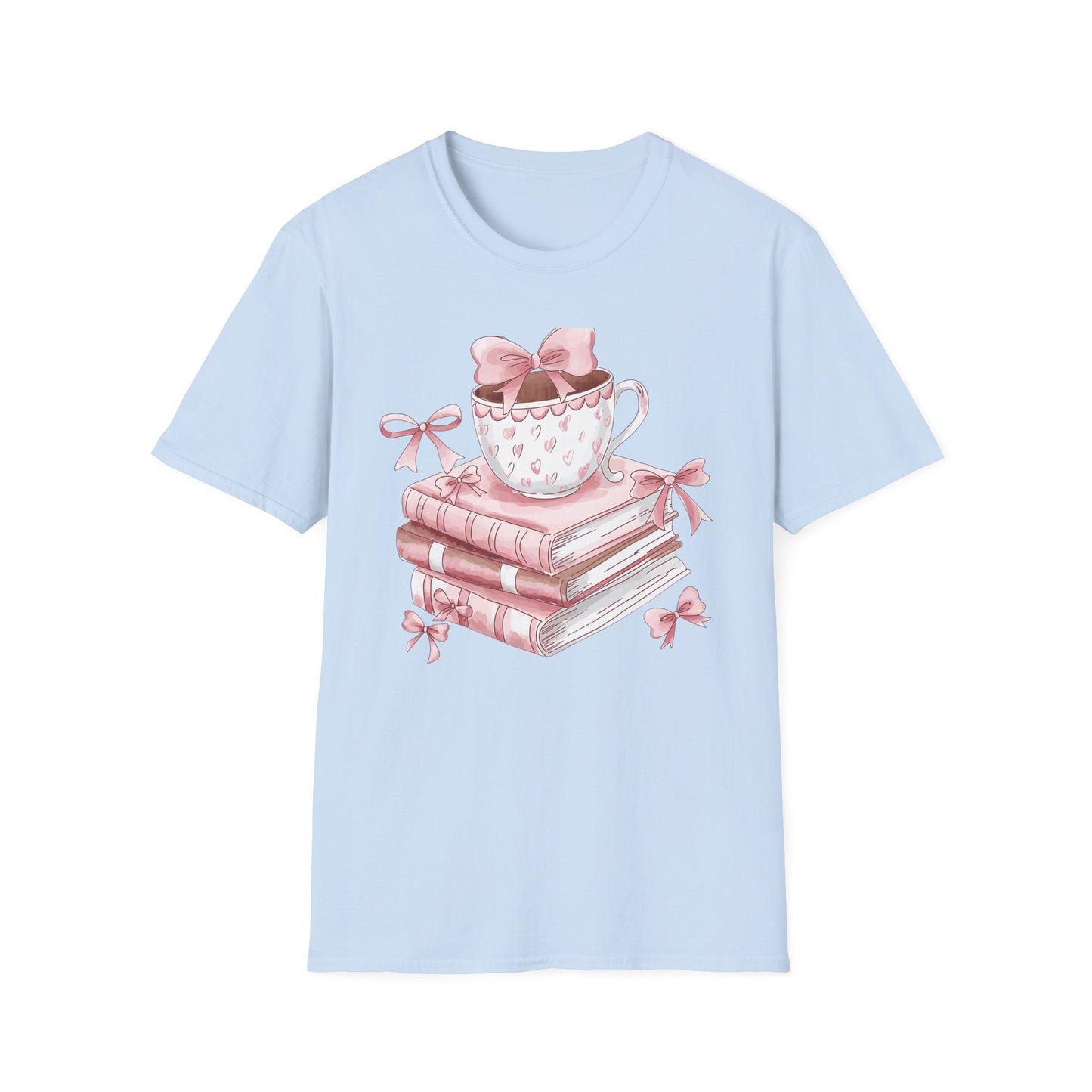 Cozy Pink Books & Teacup T-Shirt | Aesthetic Book Lover Gift | Delightful Reader Style Top