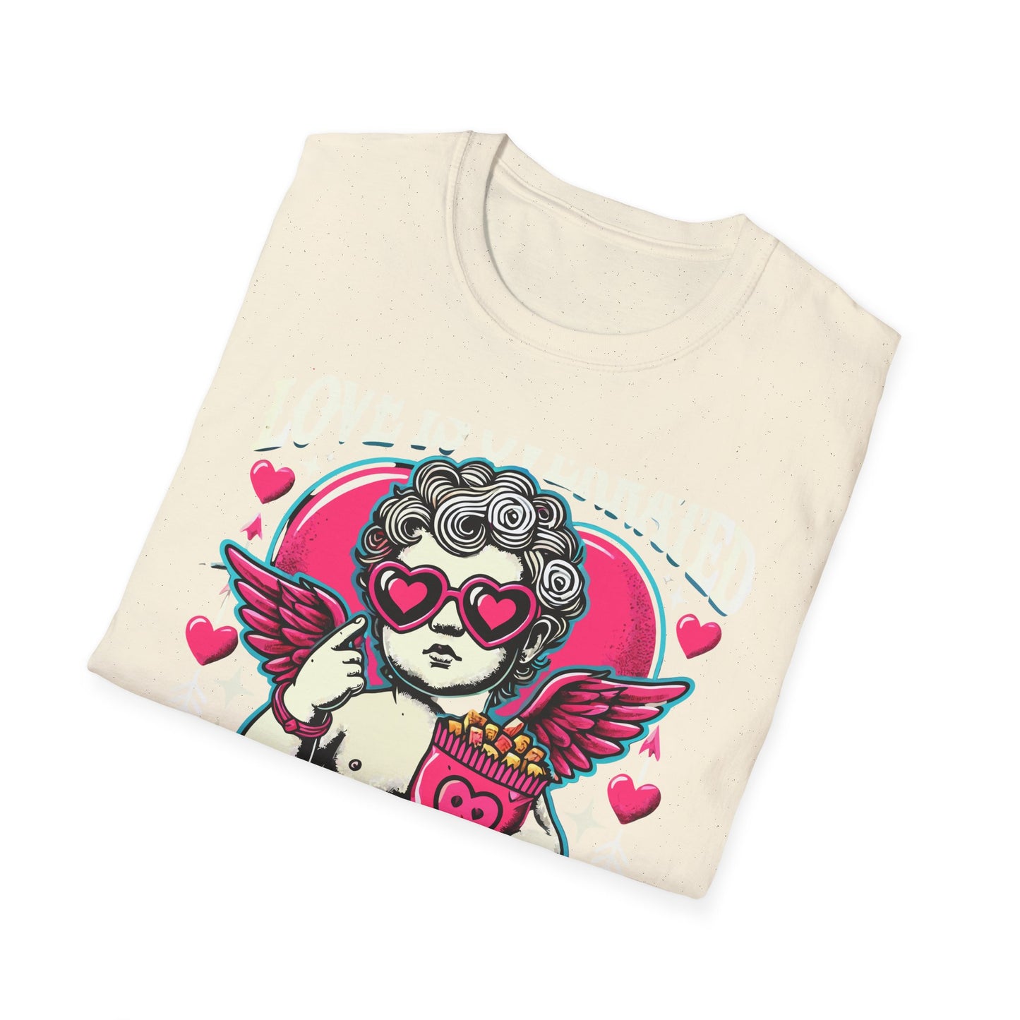 Hilarious 'Love Is Overrated Pass The Snacks' T-Shirt - Anti-Valentine's Day Cupid & Fries Tee. Perfect for Singles & Snack Lovers!