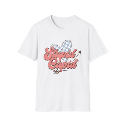 Stupid Cupid Retro T-Shirt | Sarcastic Anti-Valentine's Day Tee with Checkerboard Heart & Arrow | Funny Love Gift