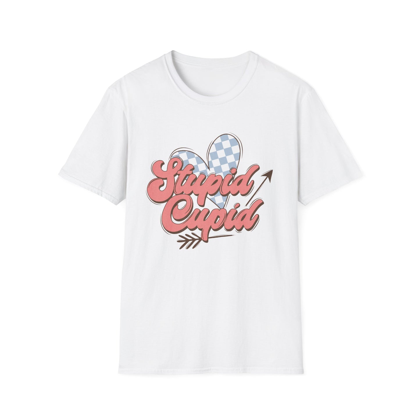 Stupid Cupid Retro T-Shirt | Groovy Checkerboard Heart Anti-Valentine's Day Tee | Awesome Sarcastic Love Shirt Gift