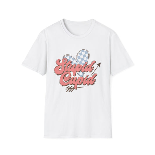 Stupid Cupid Retro T-Shirt | Groovy Checkerboard Heart Anti-Valentine's Day Tee | Awesome Sarcastic Love Shirt Gift