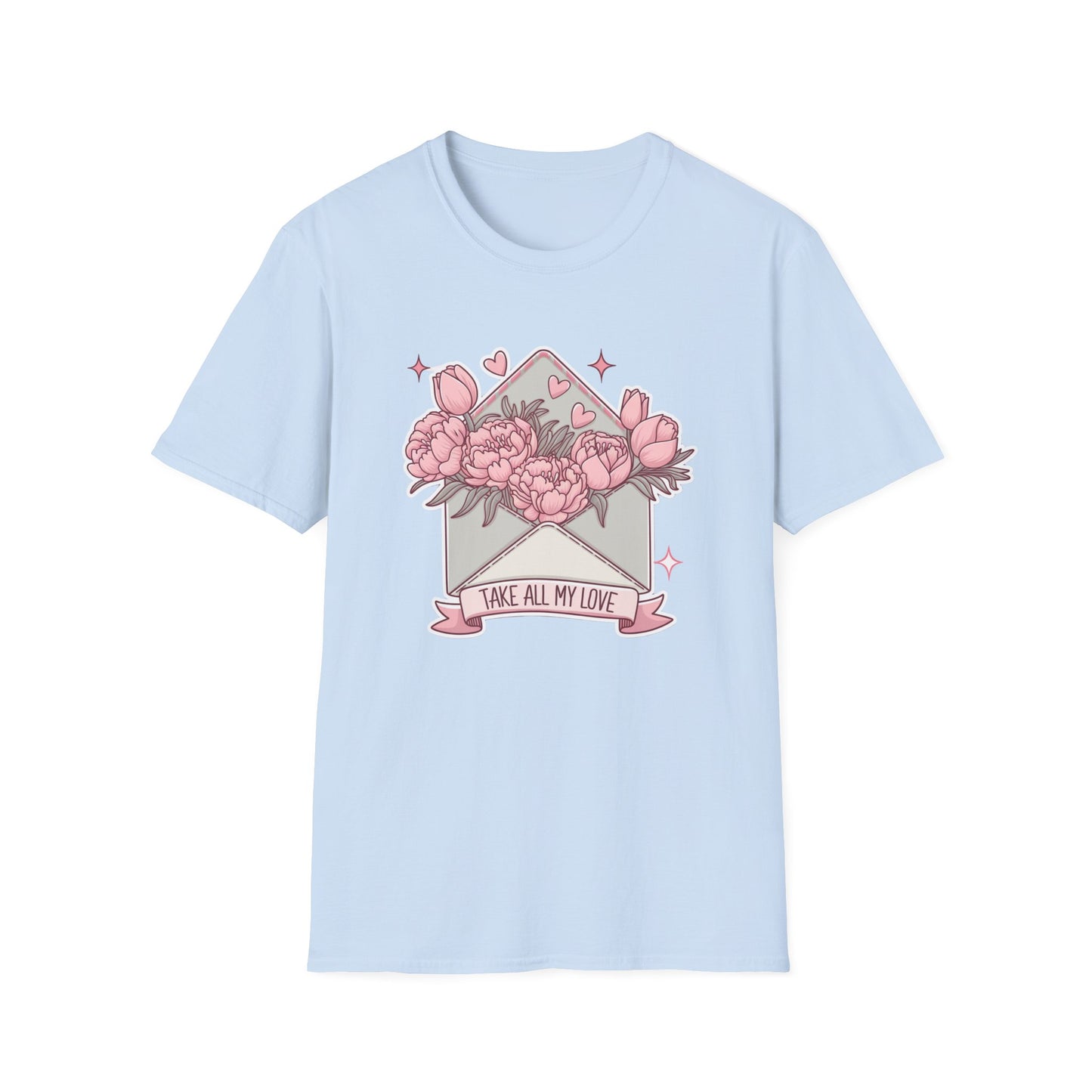 Charming 'Take All My Love' Floral T-Shirt - Romantic Peony & Tulip Envelope Tee | Sweet Valentine's Day Gift for Her