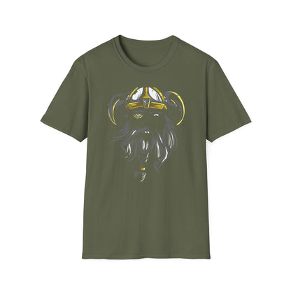 Majestic Viking T-Shirt: Legendary Norse Warrior with Golden Horned Helmet & Braided Beard - Epic Men's Tee Gift