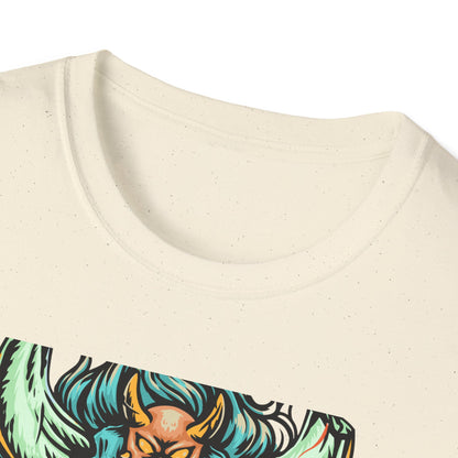 Vibrant Oni Demon Mask T-Shirt | Epic Japanese Folklore Monster Tee | Bold Streetwear & Goth Style Apparel