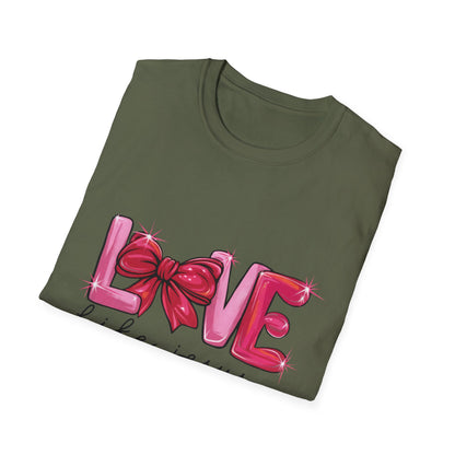 Sparkling LOVE Like Jesus T-Shirt | Vibrant Pink Bow Faith Tee | Women's Christian Inspirational Gift