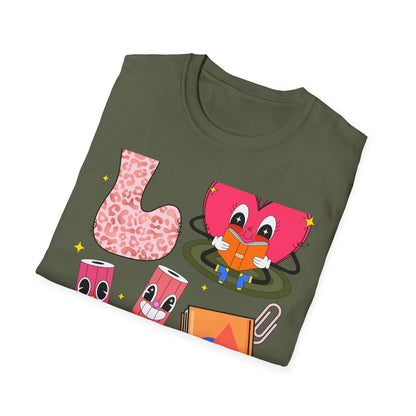 Groovy Leopard 'L' Back to School T-Shirt | Whimsical Reading Apple & Pencil Pals Tee | Fun Teacher Student Gift Idea