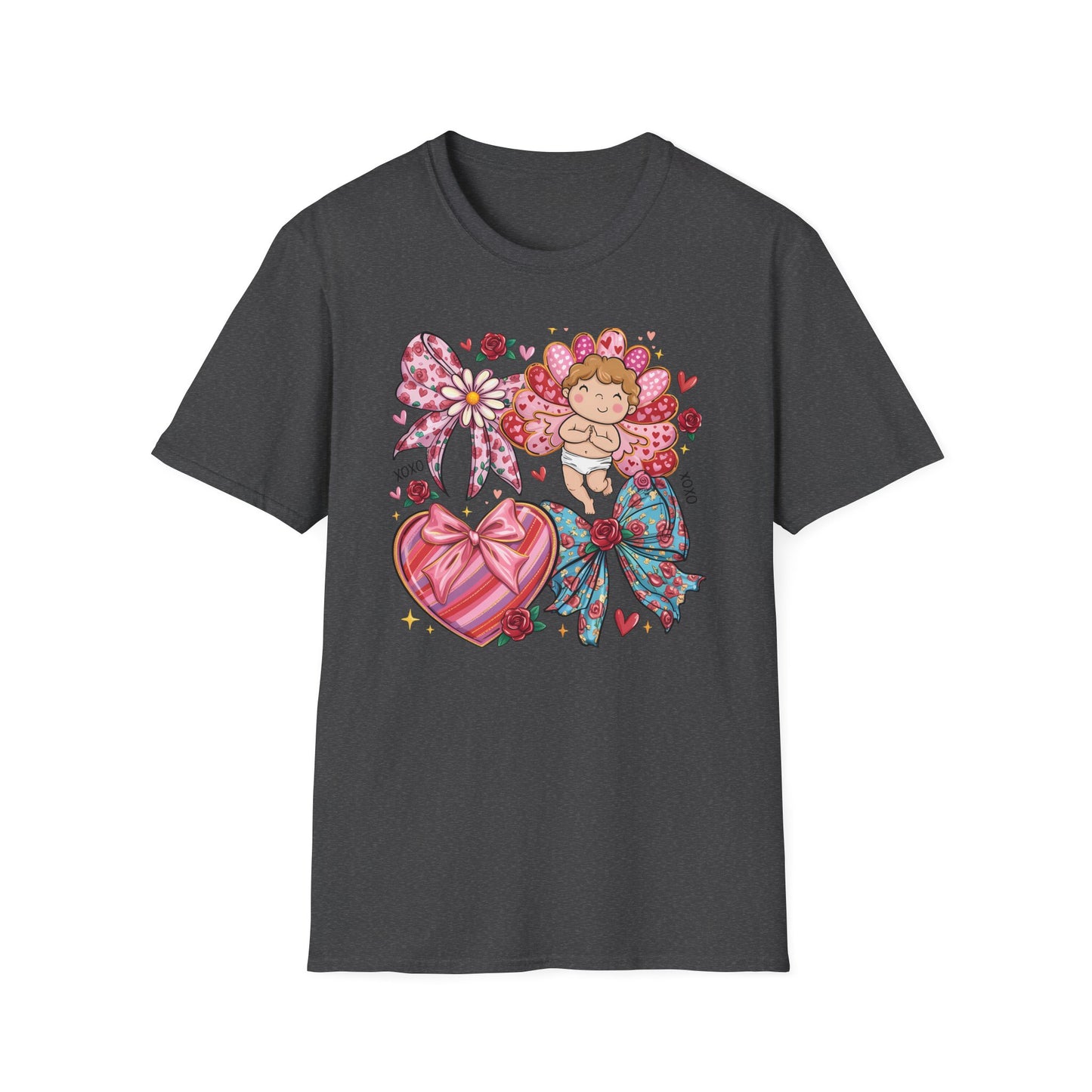 Adorable Valentine's Cupid & Love Heart T-Shirt - Sweet Roses & Bows Tee for Her | Perfect Romantic Gift