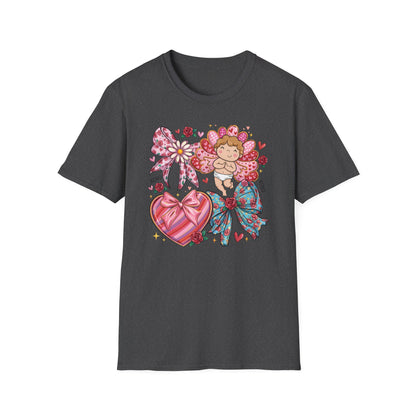 Adorable Valentine's Cupid & Love Heart T-Shirt - Sweet Roses & Bows Tee for Her | Perfect Romantic Gift