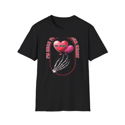 Edgy 'Steal Your Heart' T-Shirt | Skeleton Hand & Heart Balloons | Unique Valentine's Day Love Tee for Couples