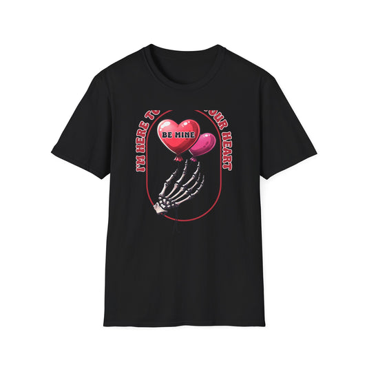 Edgy 'Steal Your Heart' T-Shirt | Skeleton Hand & Heart Balloons | Unique Valentine's Day Love Tee for Couples