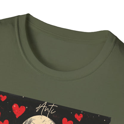 Anti Valentine Club Skeleton T-Shirt - Edgy Skull with Heart Sunglasses & Dripping Hearts | Grunge Anti-Love Tee