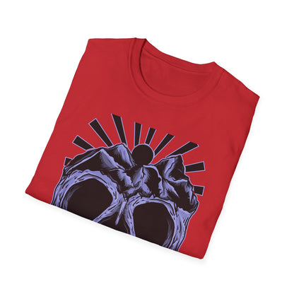 Mystical Mountain Skull T-Shirt | Striking Dark Art Tee with Cosmic Rays - Unique Gothic Nature Graphic for Adventurers & Aesthetic Lovers