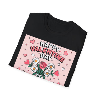 Happy Valentine's Day Floral T-Shirt | Retro Hearts & Daisy Bouquet Tee | Sweet Romantic Gift Idea