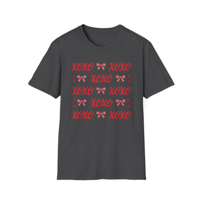 Adorable XOXO Bows & Sparkles T-Shirt | Sweet Hugs & Kisses Valentine's Day Tee for Women | Charming Romantic Gift