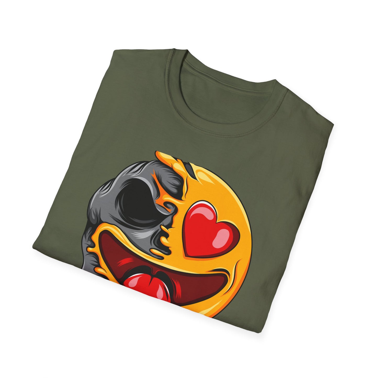 Melting Love Skull Emoji T-Shirt | Edgy Heart Eye Graphic Tee - Unique Streetwear & Dark Humor Apparel