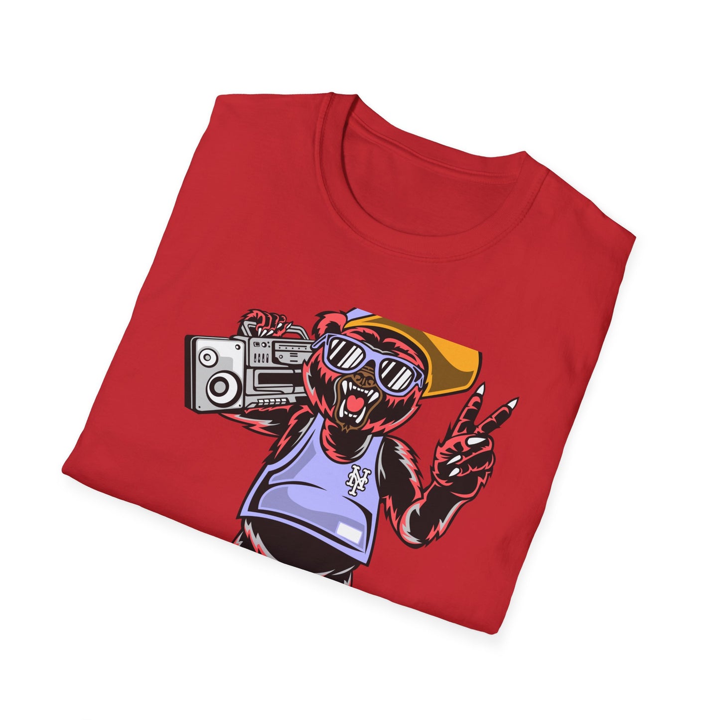 Rad Hip Hop Bear Boombox T-Shirt - Retro Street Style Graphic Tee for Music Lovers & 90s Fans
