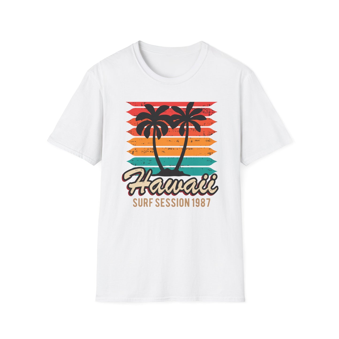 Awesome Vintage Hawaii Surf Session 1987 T-Shirt | Retro Palm Tree Beach Sunset Tee for 80s Style