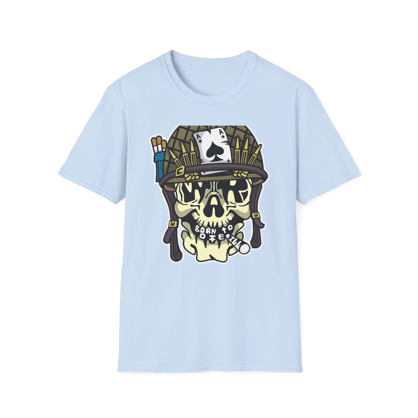 Born to Die Military Skull T-Shirt - Edgy Ace of Spades & Bullet Helmet Tee for Veterans, Bikers & Tattoo Lovers | Bold Statement Shirt