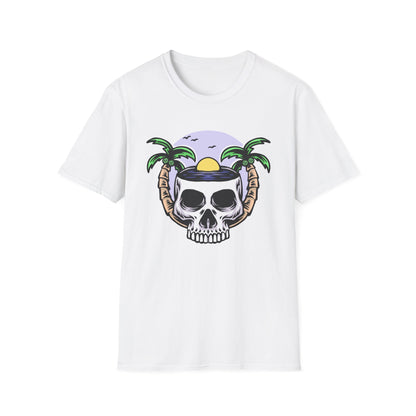 Vibrant Tropical Skull T-Shirt | Beach Sunset & Palm Tree Design | Unique Summer Vacation Tee | Cool Edgy Casual Wear