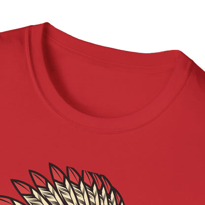 Striking Native Chief Skull Headdress T-Shirt - Unique Gothic Biker Tattoo Art Apparel for Rebel Souls