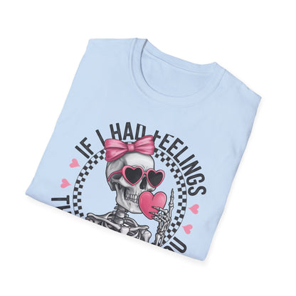 Sarcastic Skeleton Love T-Shirt | Edgy Pink Heart Sunglasses & Bow Graphic Tee | Funny Valentine's Day Gift for Her