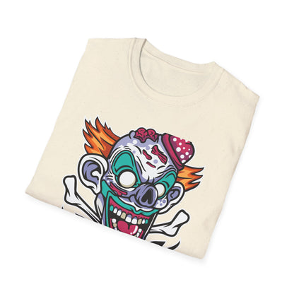 Spooky Zombie Clown Skull T-Shirt - Creepy Horror Fan Graphic Tee for Halloween & Edgy Style