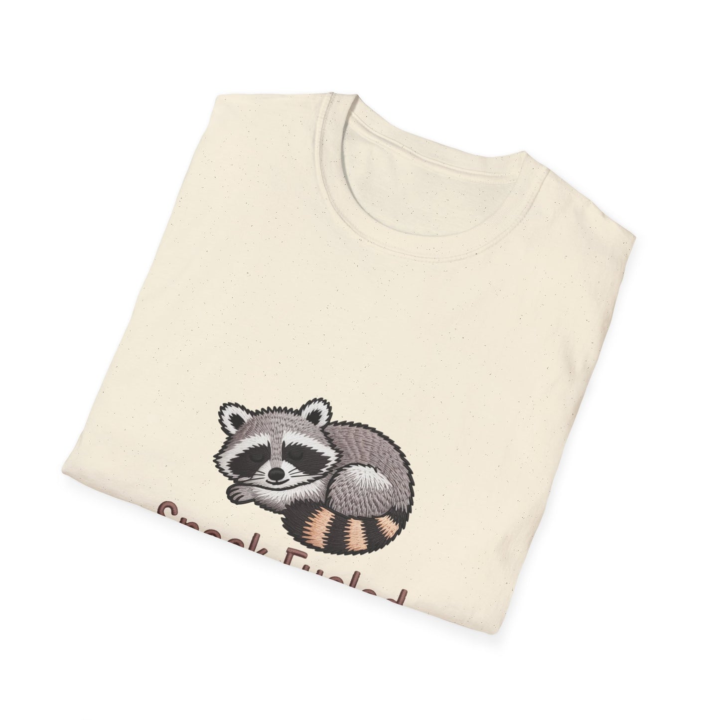 Adorable "Snack Fueled" Sleeping Raccoon T-Shirt | Cozy Animal Lover Tee | Hilarious Foodie Gift for Snack Enthusiasts