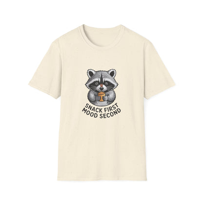 Epic Raccoon Snack T-Shirt | Funny 'Snack First Mood Second' French Fry Lover Tee | Adorable Animal Graphic Gift