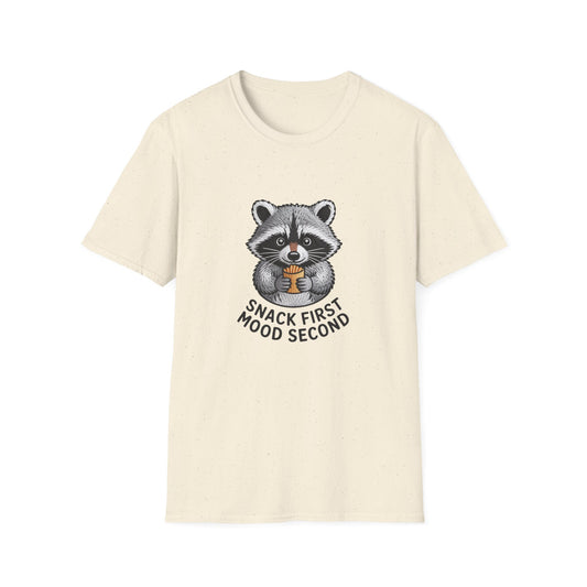 Epic Raccoon Snack T-Shirt | Funny 'Snack First Mood Second' French Fry Lover Tee | Adorable Animal Graphic Gift