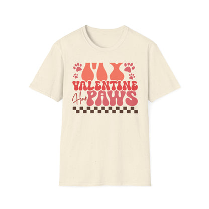 My Valentine Has Paws T-Shirt | Groovy Retro Pet Lover Tee | Adorable Dog Mom Cat Owner Gift