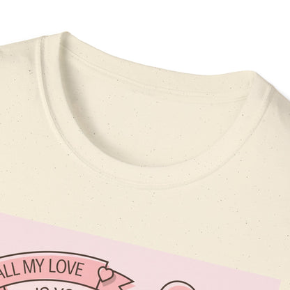 Charming 'All My Love Is Yours' Valentine's Day T-Shirt | Heart Balloon & Gift Boxes Tee | Romantic Gift Apparel