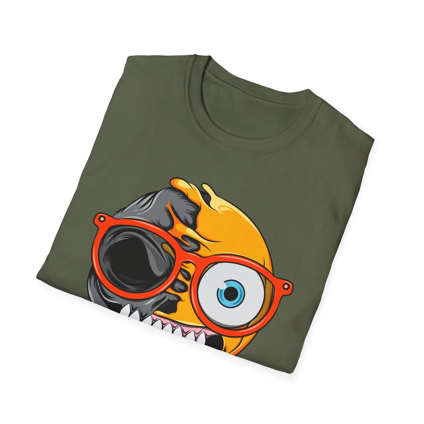 Bold Melting Emoji Skull T-Shirt | Unique Split Face Graphic Tee | Edgy Dual Personality Statement Top