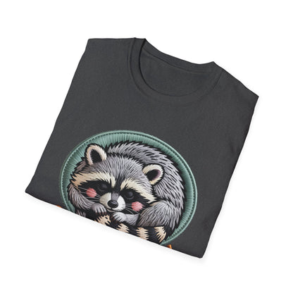 Adorable "Snack Fueled" Raccoon T-Shirt | Cozy Embroidered Look Tee | Ultimate Cute Animal & Snack Lover Gift!