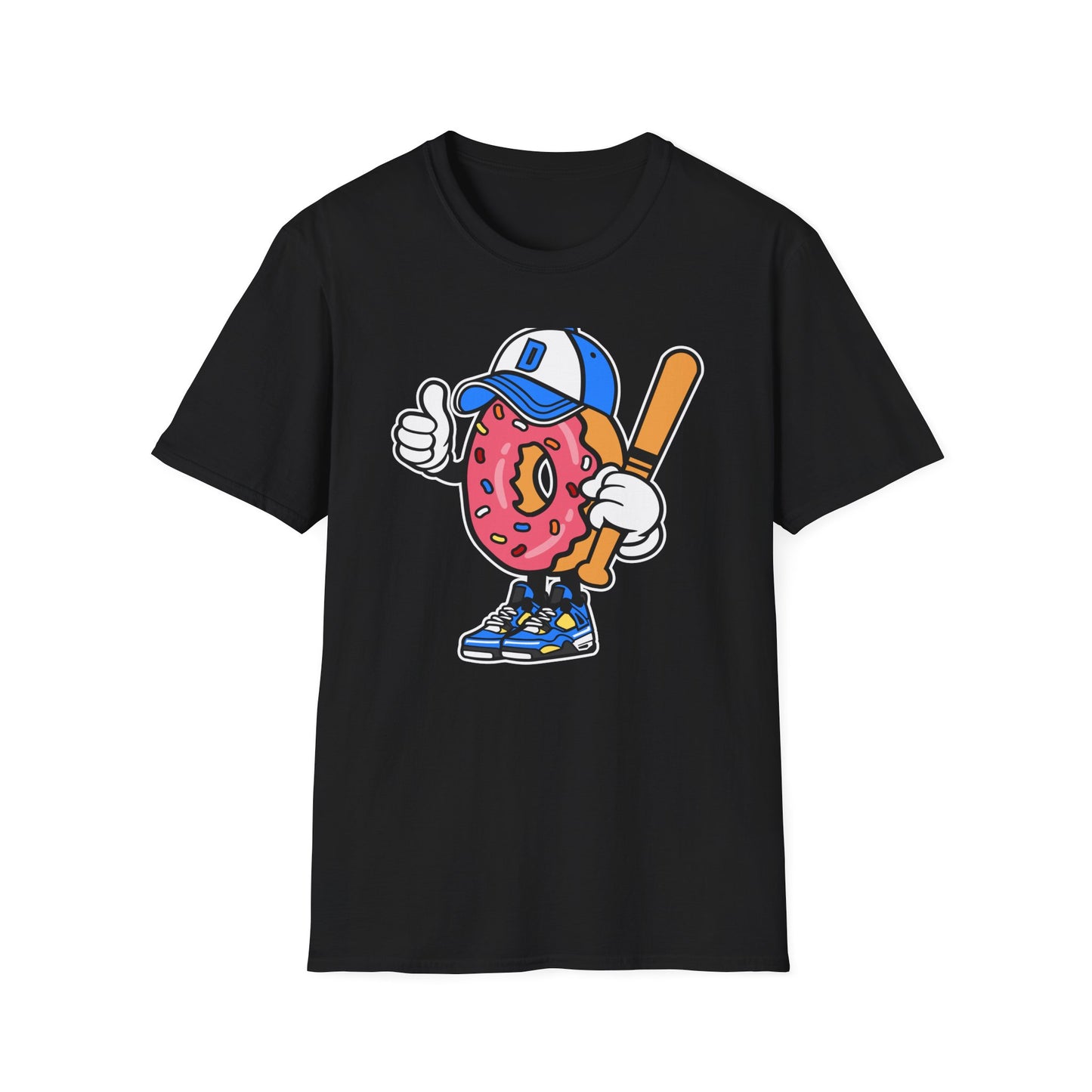 Epic Donut Baseball Player T-Shirt | Fun Sprinkle Drip Tee | Cool Cartoon Mascot Streetwear | Unique Foodie & Sports Fan Graphic Tee