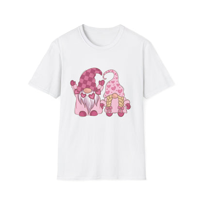 Charming Valentine Gnome Couple T-Shirt | Adorable Hearts Love Gift Tee for Sweethearts | Romantic Holiday Graphic Apparel