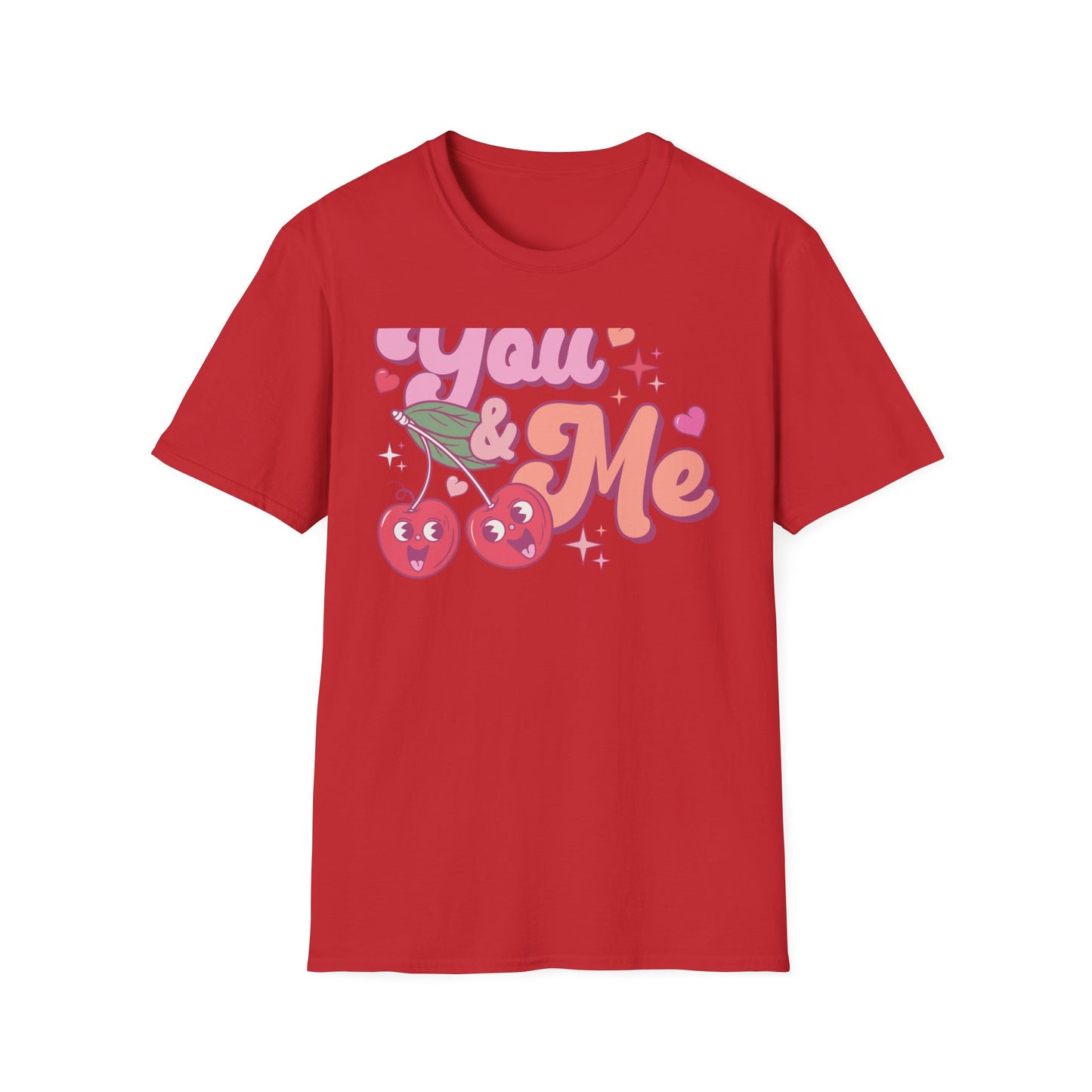 Sweet "You & Me" Retro Cherry T-Shirt - Adorable Couple's Love Tee, Perfect Valentine's Day Gift