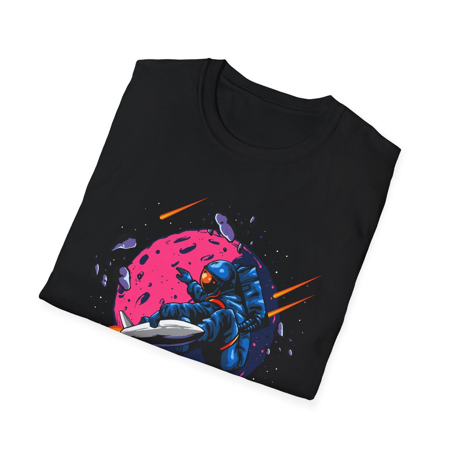 Epic Space Surfer Astronaut T-Shirt | Thrilling Galactic Rocket Ride Design Tee for Sci-Fi & Adventure Fans