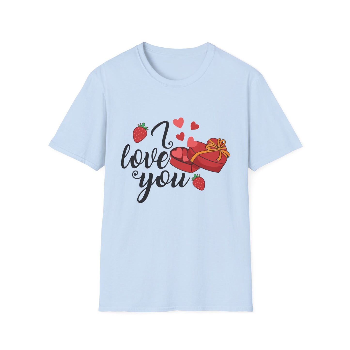 Sweet Valentine's Gift Box T-Shirt with Hearts & Strawberries | Adorable Romantic Tee for Her | Perfect Love Anniversary Apparel