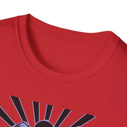Bold Mountain Skull T-Shirt | Mystic Sun Rays & Nature Art | Unique Grunge Alternative Tee | Edgy Outdoor Apparel for Men & Women