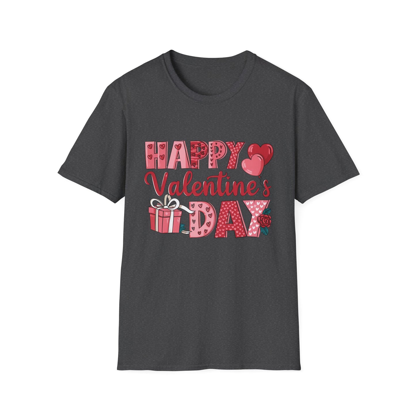 Charming Happy Valentine's Day T-Shirt | Sweet Hearts, Balloons & Rose Tee | Perfect Romantic Gift for Her