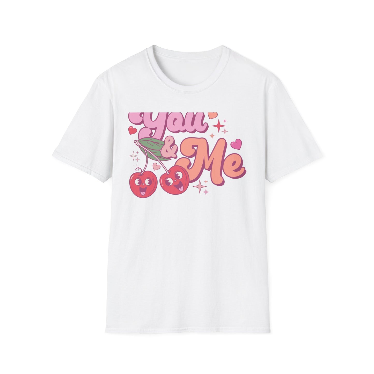 Sweet "You & Me" Retro Cherry T-Shirt - Adorable Couple's Love Tee, Perfect Valentine's Day Gift