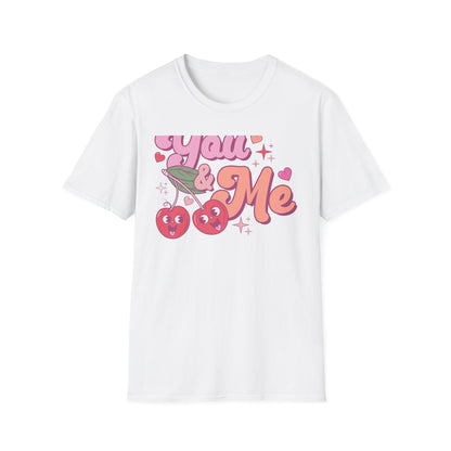 Sweet "You & Me" Retro Cherry T-Shirt - Adorable Couple's Love Tee, Perfect Valentine's Day Gift