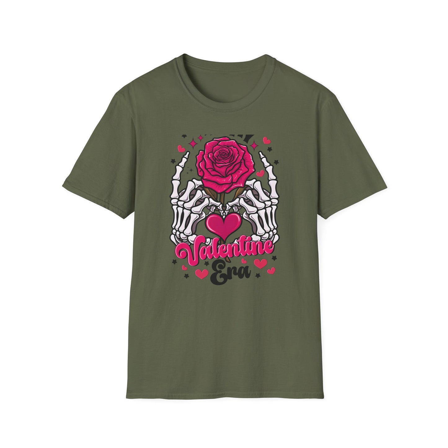 Spooky Sweet Valentine's T-Shirt: Skeleton Hands Holding Pink Rose & Heart - Unique Gothic Love Tee Gift