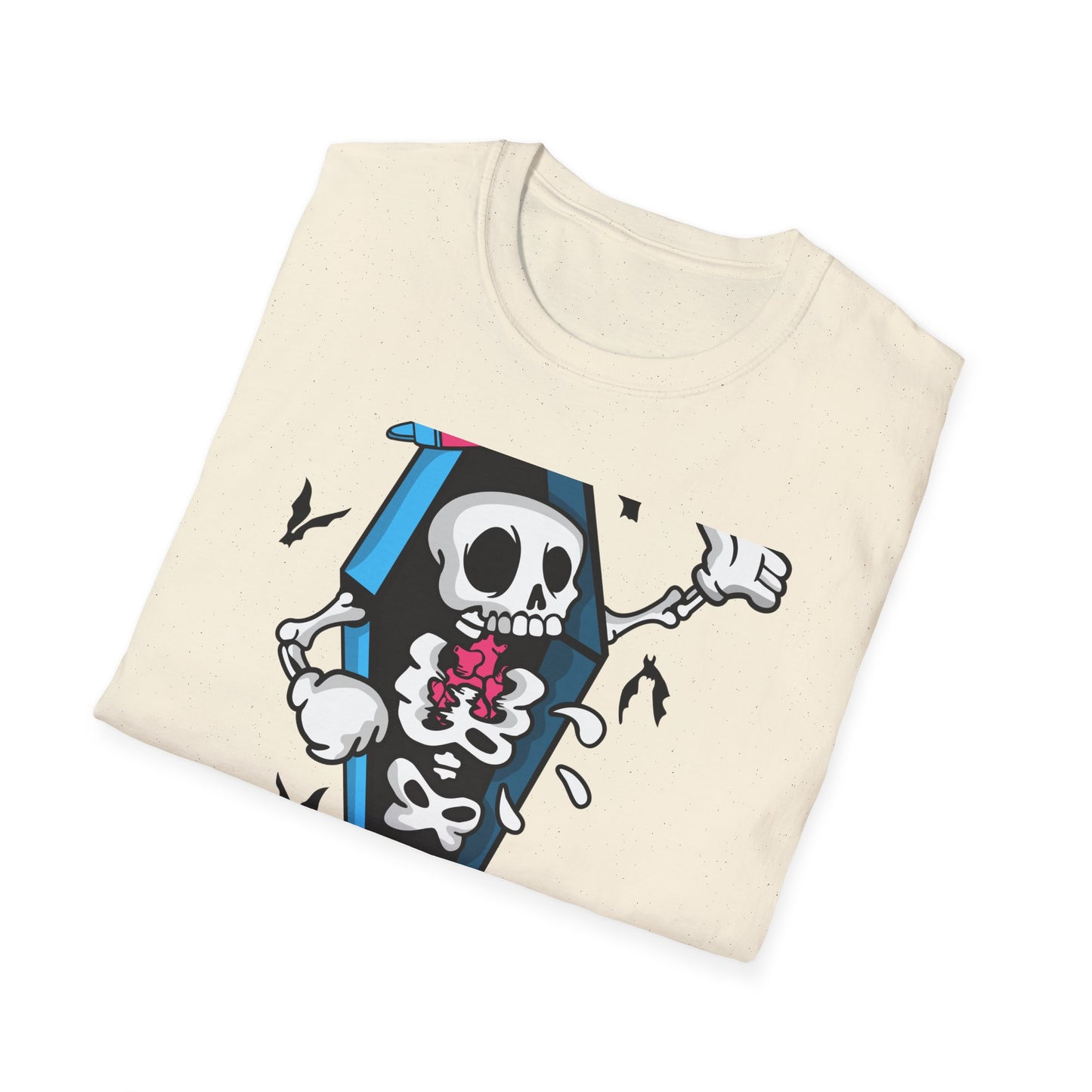 Hip Hop Skeleton Coffin Tee | Spooky Cool Streetwear T-Shirt with Sneakers & Bats | Unique Urban Style Graphic