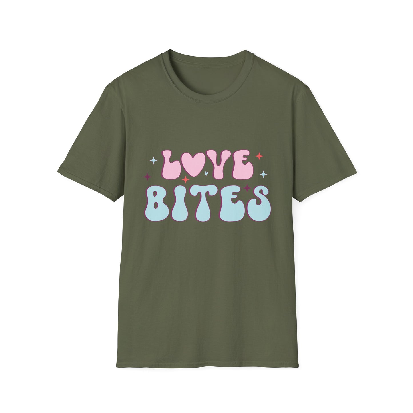 Trendy Love Bites T-Shirt | Groovy Retro Y2K Pink Blue Hearts & Stars Valentine's Day Tee | Adorable Aesthetic Top