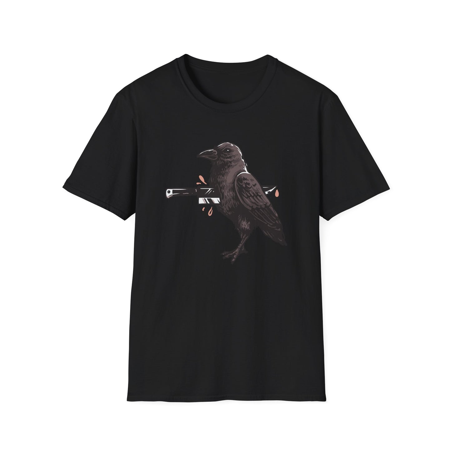 Bold Stabbed Raven T-Shirt - Unique Gothic Crow Design. Embrace Dark Aesthetics with this Edgy Statement Tee!